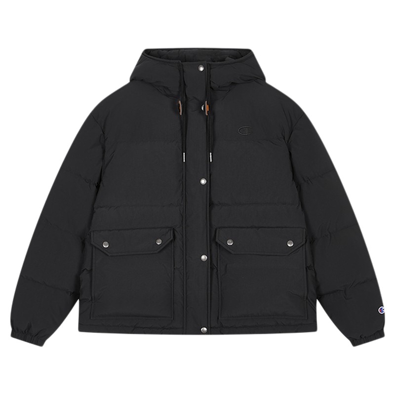 [三防]Champion冠军短款羽绒服女25冬季新款派克风外套黑色鸭绒