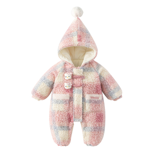 Banxidi婴儿衣服冬季婴幼儿连体衣加绒夹棉服宝宝公主外出服冬装