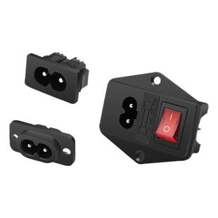 8字孔AC电源插座 DIY两芯铜插座插头2.5A 250V带灯保险丝电源线