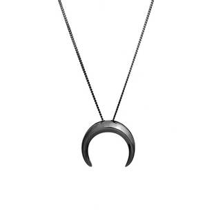 dark anthem重音 弦月月亮项链纯银男女情侣黑色轻奢简约设计师