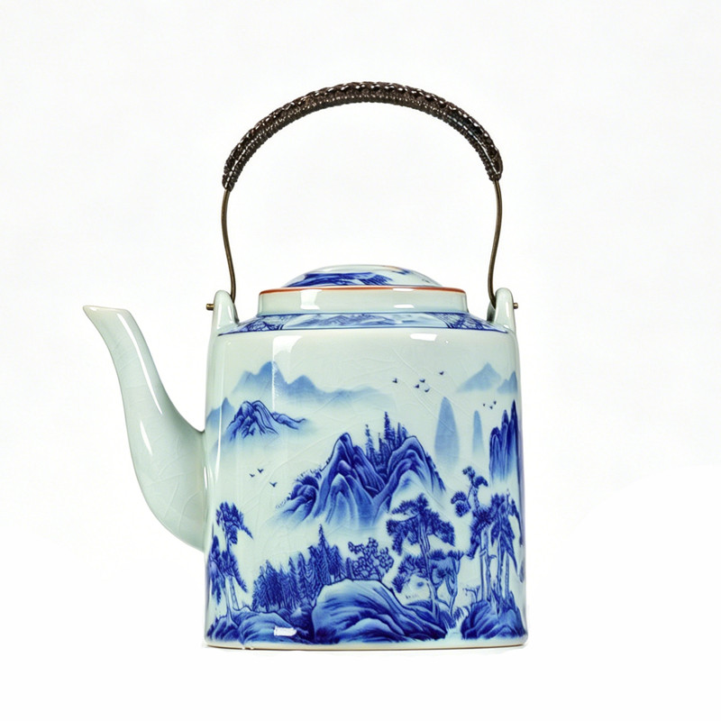 老陶泥提梁壶套组青花茶具茶盘