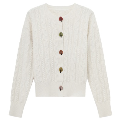 ROCOCO/洛可可2025秋纯色大麻花设计感春季慵懒风mui系针织开衫女