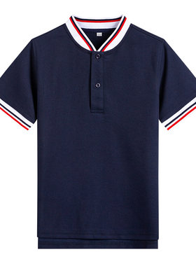 伊顿同款藏青彩色立领polo校服