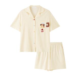 三福女夏季卡通排扣睡衣套装 趣味立体苹果情侣家居服517778