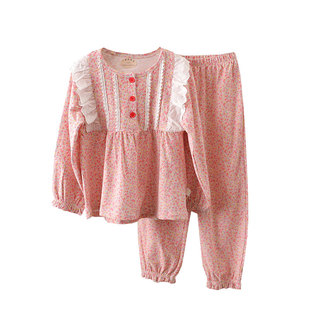 苞米布衣法式风女童睡衣睡裤中大童纯棉长袖家居服套装小女孩秋冬