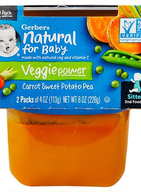 美国Gerber嘉宝婴幼儿胡萝卜甜薯豌豆泥宝宝婴儿辅食泥 226g 6月+