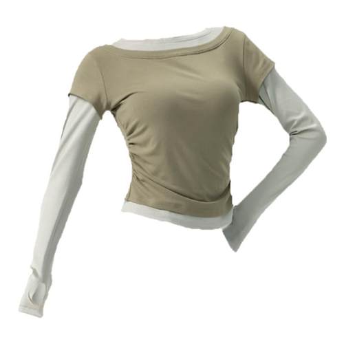 舞蹈服装女成人套指古典舞练功撞色拼接长袖假两件现代舞跳舞专用