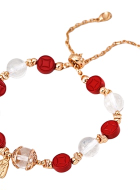 新中式招财朱砂白水晶手链喜庆红色手串节日氛围感手饰品新年配饰