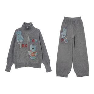 TCH烫钻宽松立领针织拉链衫女阔腿宽松休闲裤针织套装T78A07E1033