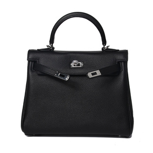 铂莱娜包包女经典凯莉包女真皮手提包黑色荔枝纹金扣锁扣女士包包