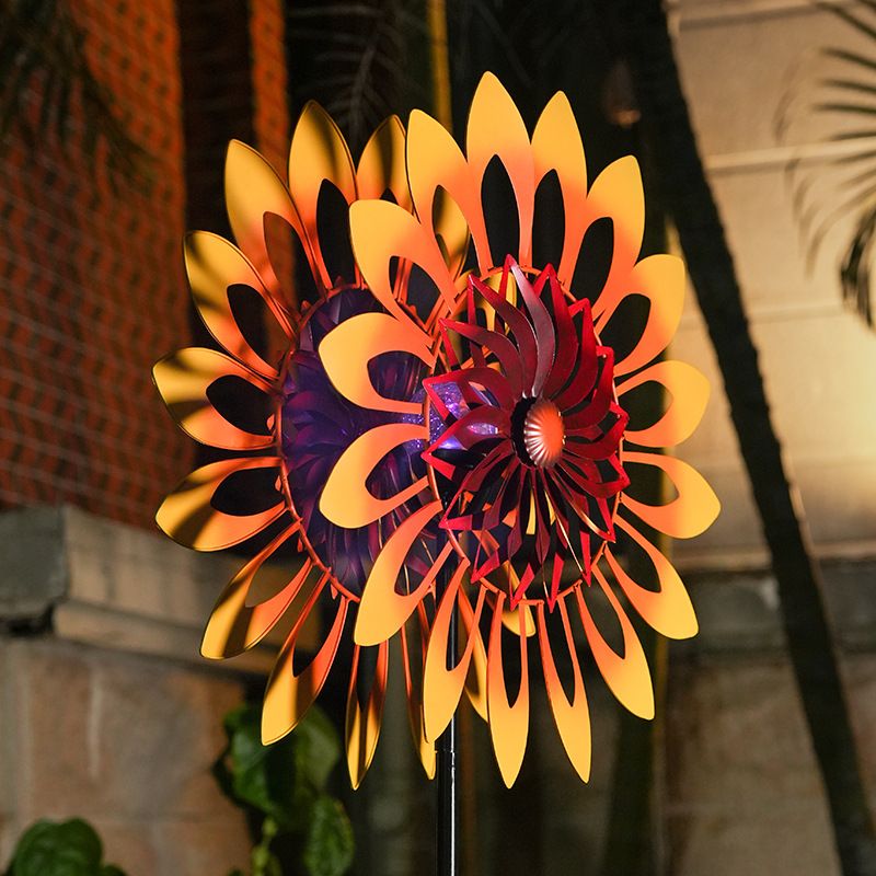 向日葵大风车铁艺户外庭院花园风装饰民宿太阳能摆件别墅车灯造景