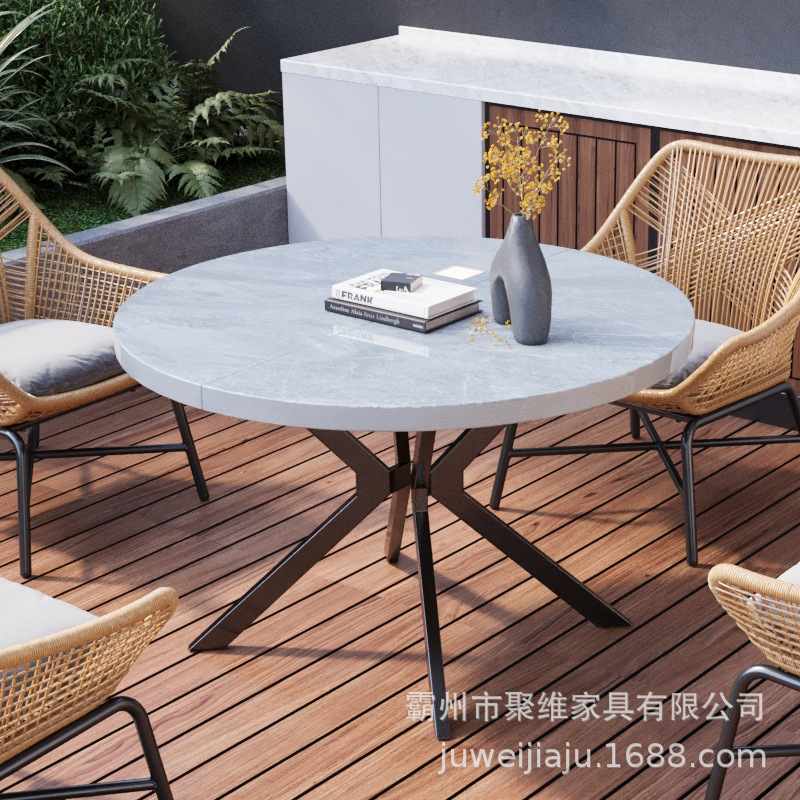 现代简约圆桌可拉伸餐桌椭圆形饭桌休闲阳台餐桌桌子原木色桌子