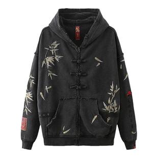 碧海潮生＜穿林打叶＞秋冬新款中国风国潮重磅水洗刺绣卫衣男女