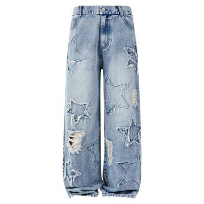 PASET星星破洞贴布牛仔裤