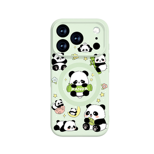 熊猫适用苹果17proMax手机壳磁吸iPhone17pro相机按键全包16可爱MagSafe新款15液态硅胶14保护13保护壳pm外壳