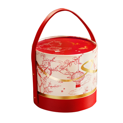 红色手绘抱抱桶新年礼盒包装