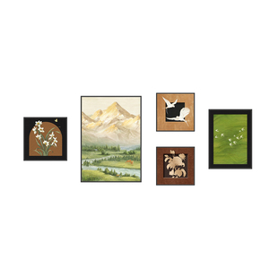 中古风客厅装饰画日照金山沙发背景墙挂画寓意好法式复古组合壁画