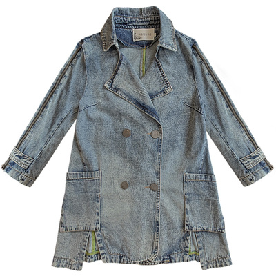 【品牌热卖】潮流新品韩版宽松休闲外套大码中长款九分袖牛仔风衣