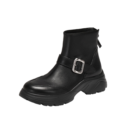 真美诗牛皮轻盈厚底海豚靴短靴