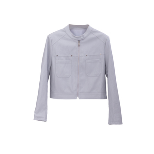 紫璐莱机车软妹~气质甜酷风百搭立领经典机车夹克pu皮短外套女47X