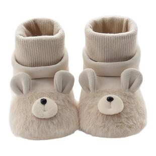 婧麒婴儿鞋子秋冬季加绒保暖防滑学步袜鞋卡通可爱新生儿步前鞋袜