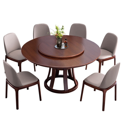 全实木圆形新中式餐桌带转盘