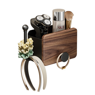 胡桃木梳子置物架浴室牙膏牙刷收纳筒壁挂式上墙发箍发圈收纳神器