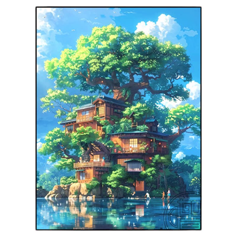 钻石画满钻宫崎骏风景树屋