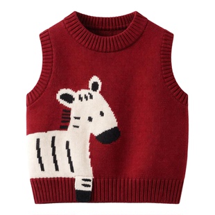新年男童马甲毛衣婴儿童加绒加厚宝宝针织过年红色毛线小背心秋冬