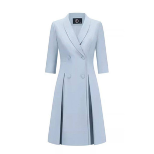 大码浅蓝色西装连衣裙胖MM女主持人主播礼服演讲比赛艺考高端正装