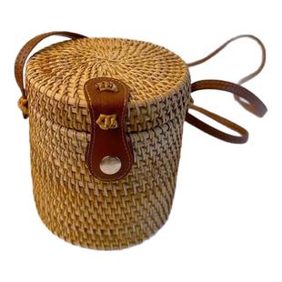 越南藤复古文艺编织小圆包女斜跨迷你沙滩水桶镂空方包百搭小清新