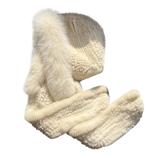 獭兔毛加厚编织风雪帽女围巾帽子一体冬季保暖皮草毛毛全包护耳帽