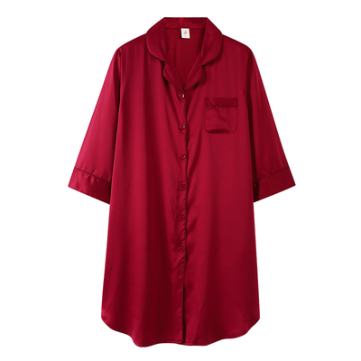 猫人冰丝丝绸夏季宽松睡裙连衣裙