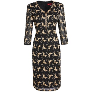 皮尔卡丹女装春季新款优雅端庄蕾丝长袖连衣裙P1110E1067J0