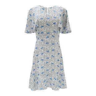 JESSICARED杰西卡红夏新品V领收腰大摆连衣裙蓝黑碎花女81317A