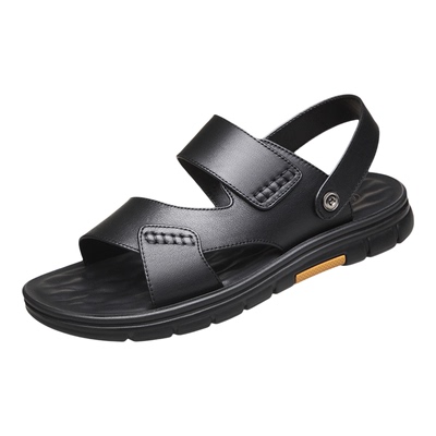 老人头男士真皮沙滩鞋2026夏季软底防滑透气凉拖鞋中年大码爸爸鞋