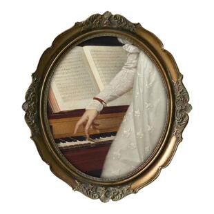 美式复古客厅装饰画法式钢琴民宿卧室挂画餐厅玄关椭圆形相框摆件