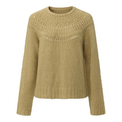 halfmoon X LOOKNOW2025秋冬新款绿色领部镂空提花毛衫女