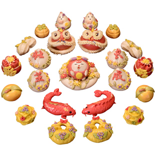 胶东花饽饽抓周馒头百天醒狮花样馒头生肖龙兔宝宝生日花馍馍周岁