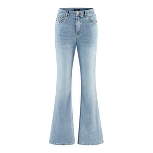 A21女装修身显瘦微弹牛仔长裤简约喇叭裤高腰微喇裤