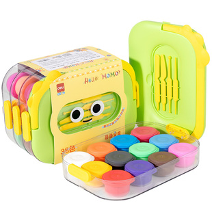得力层叠盒粘土轻型粘土橡皮泥幼儿园手工桶装diy玩具12 24 36色桶装黏土独立包装益智玩具