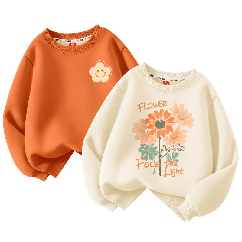 棉致女童加绒卫衣秋冬2025新款一体绒加厚女大童衣服冬季儿童上衣