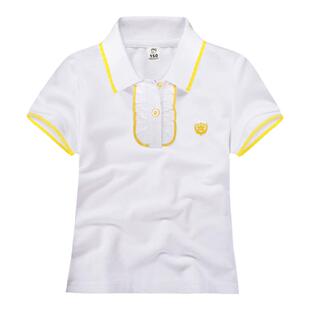 夏季新款女童polo衫儿童短袖t恤撞色花边领子上衣半袖好棉有扣子T