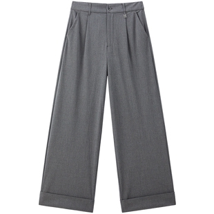 【商场同款】乐町垂感休闲裤秋新款打褶弹力直筒阔腿裤C1GBF3409