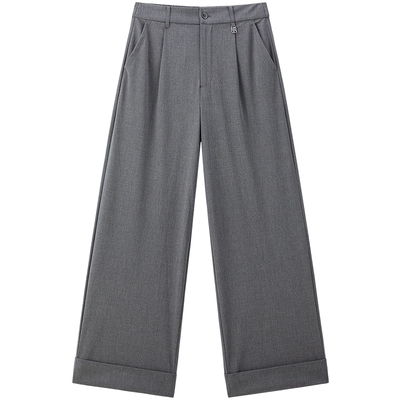 【商场同款】乐町垂感休闲裤秋新款打褶弹力直筒阔腿裤C1GBF3409