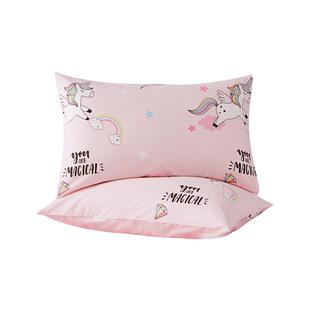 水星儿童家纺全棉抗菌卡通印花对枕套纯棉一对床上用品萌角马