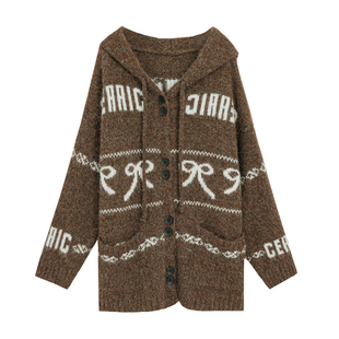 2026新款女装高级感小众不撞款外套大码复古中长款连帽毛衣开衫春