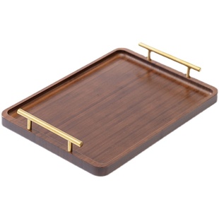 全竹托盘茶盘长方形商用家用茶杯创意竹制深色复古带提手水杯盘子