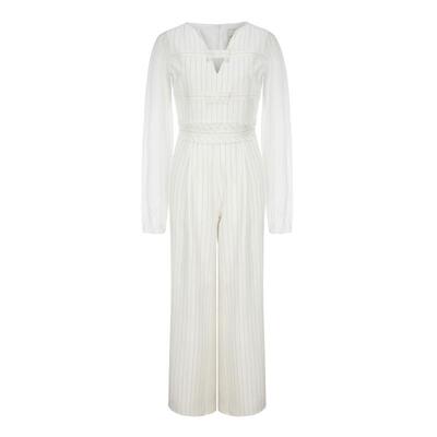 细条纹线条收腰纱袖醋酸连体裤