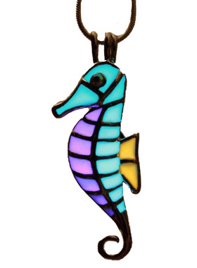 海马小盒子绿橙紫色礼物夜光项链